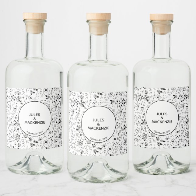 Étiquettes Pour Bouteilles De Liqueur Fleur sauvage Monochrome moderne (Bouteilles)