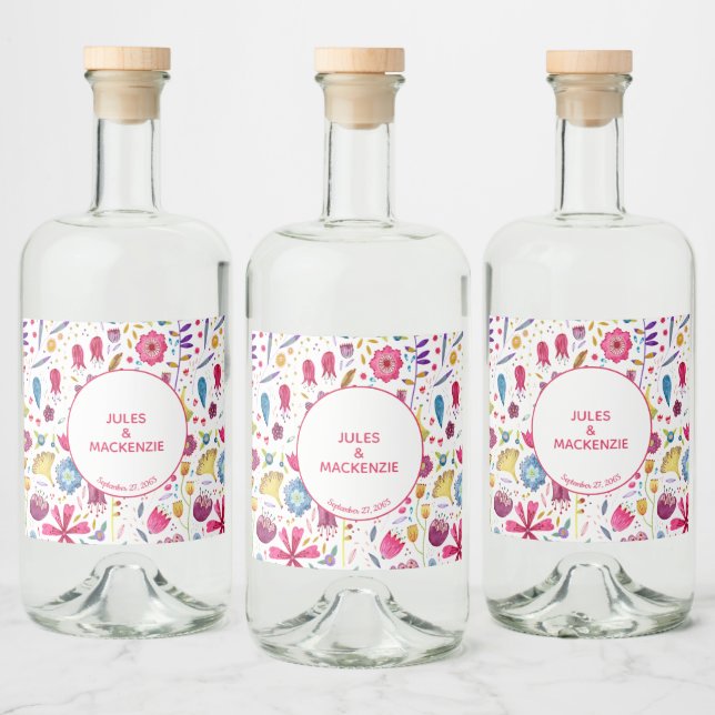 Étiquettes Pour Bouteilles De Liqueur Fleurs de hérisson Aquarelle moderne (Bouteilles)