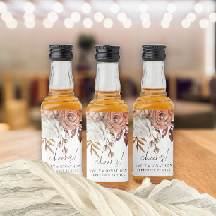 Étiquettes Pour Bouteilles De Liqueur Fleurs de terre cuite Nom Nom Date Mariage
