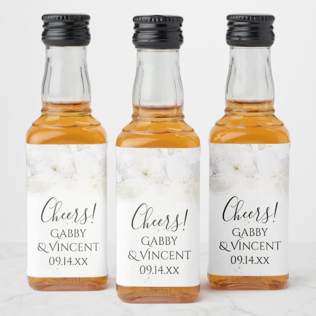 Étiquettes Pour Bouteilles De Liqueur Fleurs d'hydrangée blanche Mariage d'aquarelle (Bouteilles)