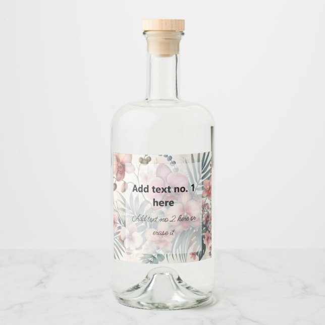 Étiquettes Pour Bouteilles De Liqueur Fleurs tropicales et aquarelle feuille (Devant)