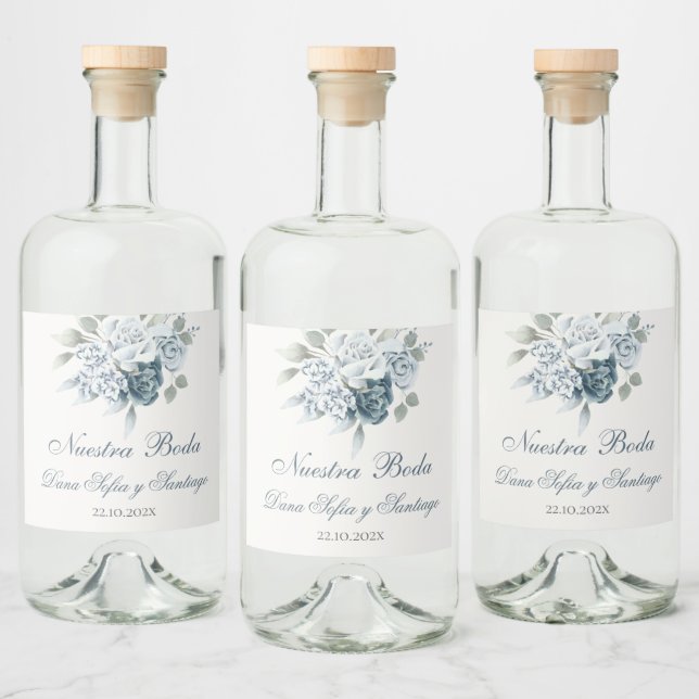 Étiquettes Pour Bouteilles De Liqueur Floral bleu Mariage espagnol (Bouteilles)