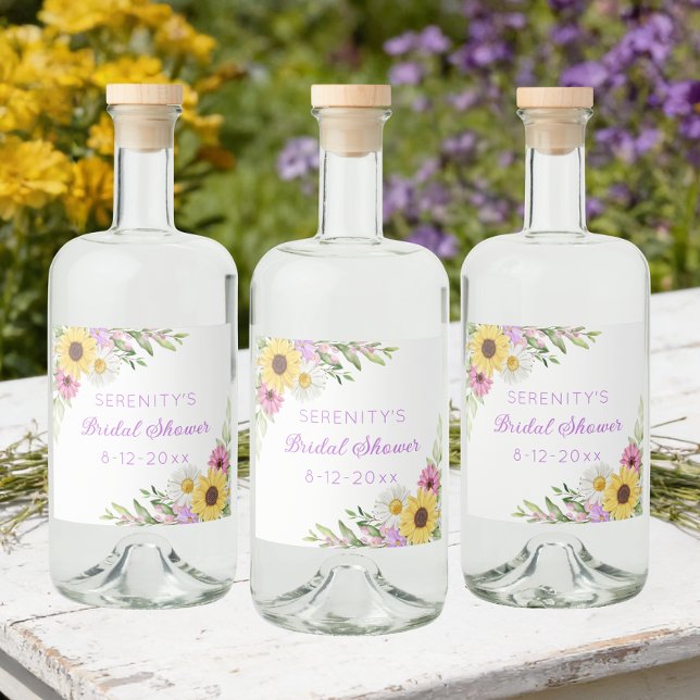 Étiquettes Pour Bouteilles De Liqueur Floral Boho Sunflower Daisy Bridal Shower (Créateur téléchargé)
