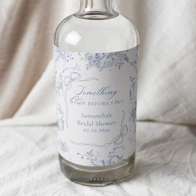 Étiquettes Pour Bouteilles De Liqueur Floral Quelque chose de bleu Fête des mariées (Créateur téléchargé)