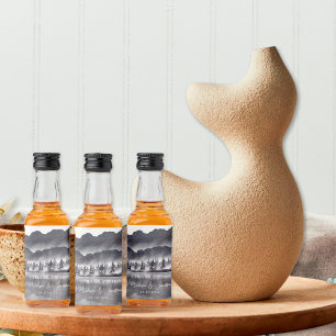 Étiquettes Pour Bouteilles De Liqueur Forêt d'arbre Montagne Noir et blanc Merci Mini