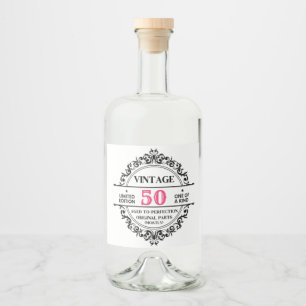 Étiquettes Pour Bouteilles De Liqueur Fun Vintage 50e Anniversaire Noir et Rose Nouveaut