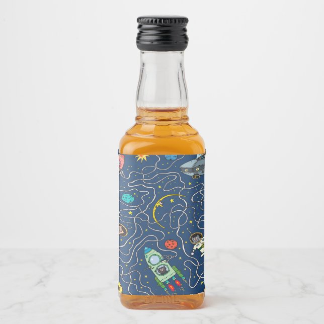 Étiquettes Pour Bouteilles De Liqueur fusée cosmos chat cosmonaute (Devant)