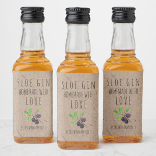 Étiquettes Pour Bouteilles De Liqueur Gin de prunelle fait avec amour, papier kraft