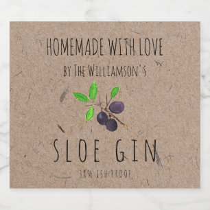 Étiquettes Pour Bouteilles De Liqueur Gin de prunelle fait avec amour, papier kraft