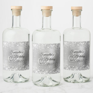 Étiquettes Pour Bouteilles De Liqueur Glittery Argent Foil Monogramme fantaisie 21e anni