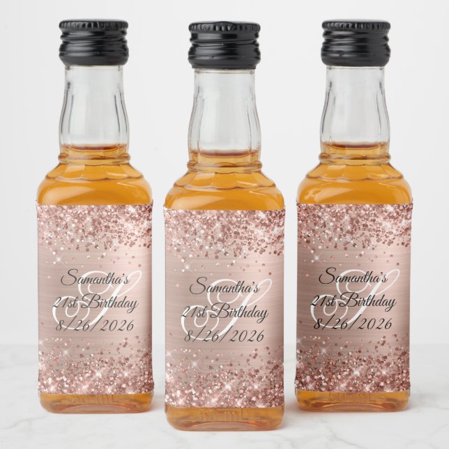 Étiquettes Pour Bouteilles De Liqueur Glittery Rose Gold Glam 21e anniversaire (Bouteilles)