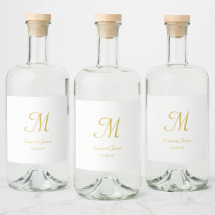 Étiquettes Pour Bouteilles De Liqueur Gold Elegant White Script Monogramme Mariage Faveu