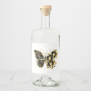 Étiquettes Pour Bouteilles De Liqueur Gold flower Butterfly with Black Orchid