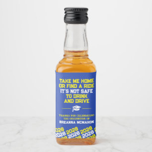 Étiquettes Pour Bouteilles De Liqueur Graduation bleu et jaune Ne pas boire et conduire 