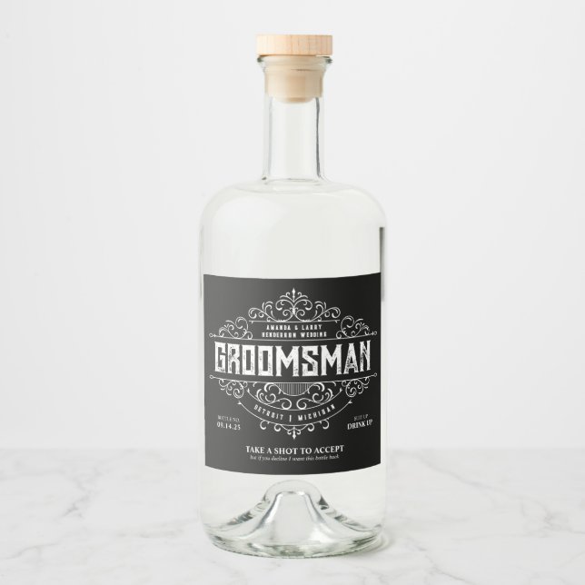 Étiquettes Pour Bouteilles De Liqueur Groomsmen et Best Man Proposition cadeau Liquor (Devant)