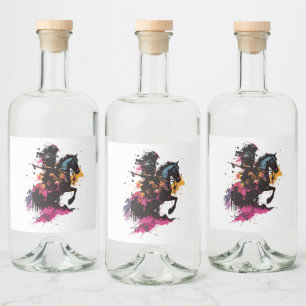 Étiquettes Pour Bouteilles De Liqueur Guerrier équitation cheval en aquarelle