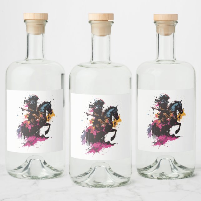 Étiquettes Pour Bouteilles De Liqueur Guerrier équitation cheval en aquarelle (Bouteilles)