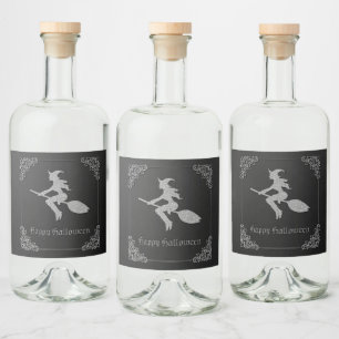 Étiquettes Pour Bouteilles De Liqueur Halloween sorcière volante en argent