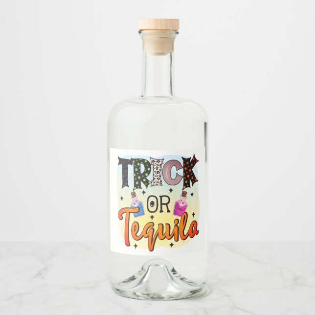 Étiquettes Pour Bouteilles De Liqueur Halloween Trick Ou Tequila Typographie Amusant (Devant)