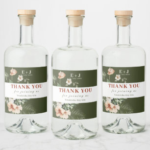 Étiquettes Pour Bouteilles De Liqueur hibiscus tropicaux boho pastel Mariage "Merci"