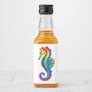 Étiquettes Pour Bouteilles De Liqueur Hippocampe polygonal arc-en-ciel