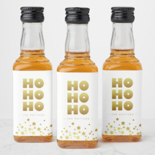 Étiquettes Pour Bouteilles De Liqueur Ho Ho Ho Fun Christmas White & Gold Mini