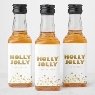 Étiquettes Pour Bouteilles De Liqueur Holly Jolly   Fun Christmas White & Gold Mini