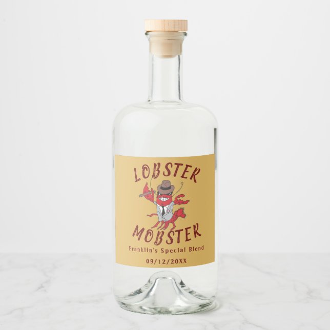 Étiquettes Pour Bouteilles De Liqueur Homard Homard 🦞 Drôle Cartoon Gangster (Devant)