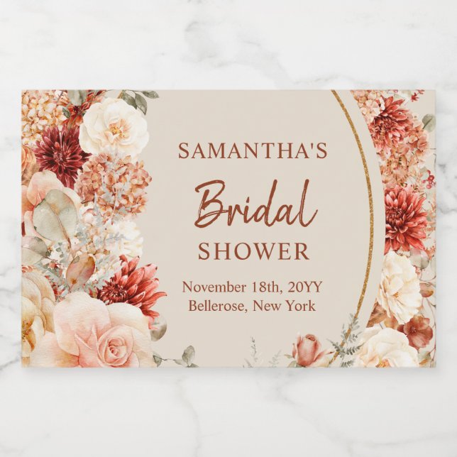 Étiquettes Pour Bouteilles De Liqueur Hortensia cuivre branché et automne rose (Étiquettes simples)