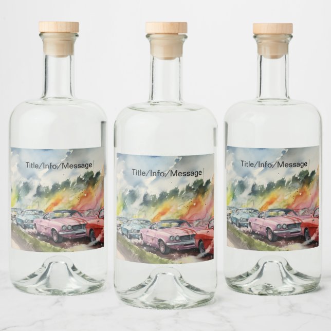 Étiquettes Pour Bouteilles De Liqueur Impression de l'aquarelle Retro Drag Racing (Bouteilles)