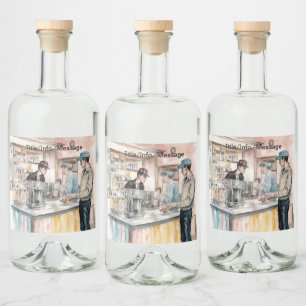 Étiquettes Pour Bouteilles De Liqueur Impression Soda Shop d'aquarelle 1950