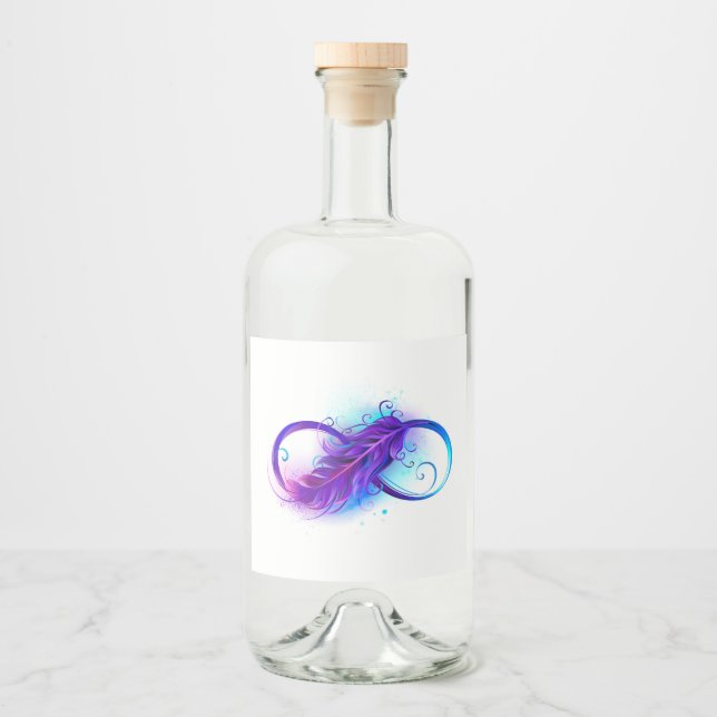 Étiquettes Pour Bouteilles De Liqueur Infini avec plume violette (Devant)
