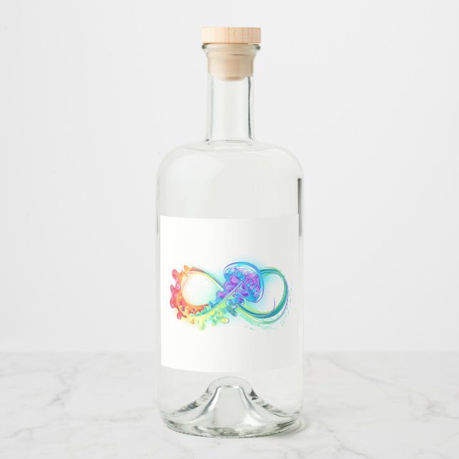 Étiquettes Pour Bouteilles De Liqueur Infinity avec Rainbow Jellyfish (Devant)