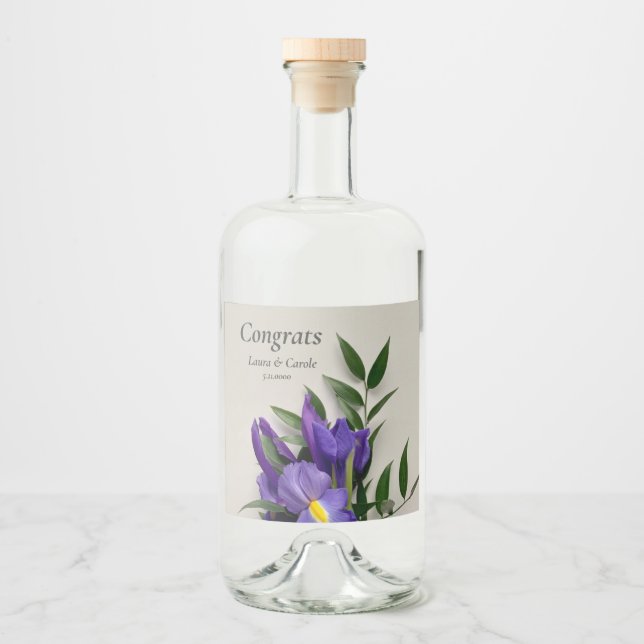 Étiquettes Pour Bouteilles De Liqueur Iris pourpre avec feuilles (Devant)