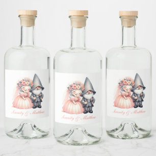 Étiquettes Pour Bouteilles De Liqueur Jardin Whimsical Gnome Bride Groom Orange Mariage