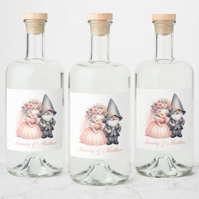 Étiquettes Pour Bouteilles De Liqueur Jardin Whimsical Gnome Bride Groom Orange Mariage (Bouteilles)