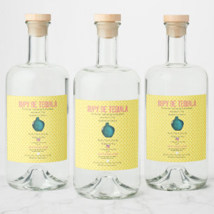 ÉTIQUETTES POUR BOUTEILLES DE LIQUEUR JAUNE VASE BLEUE POIS