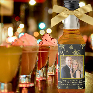 Étiquettes Pour Bouteilles De Liqueur Joie ! Fun Golden Snowflakes avec Photo Holiday Mi