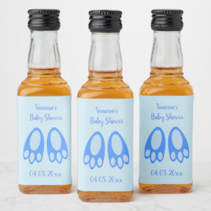 Étiquettes Pour Bouteilles De Liqueur Jolis Pieds de Lapin Bleu pour Garçon Baby Shower