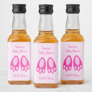 Étiquettes Pour Bouteilles De Liqueur Jolis pieds de lapin fille bébé rose Baby Shower d