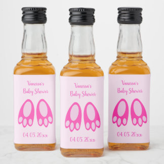 Étiquettes Pour Bouteilles De Liqueur Jolis pieds de lapin fille bébé rose Baby Shower d