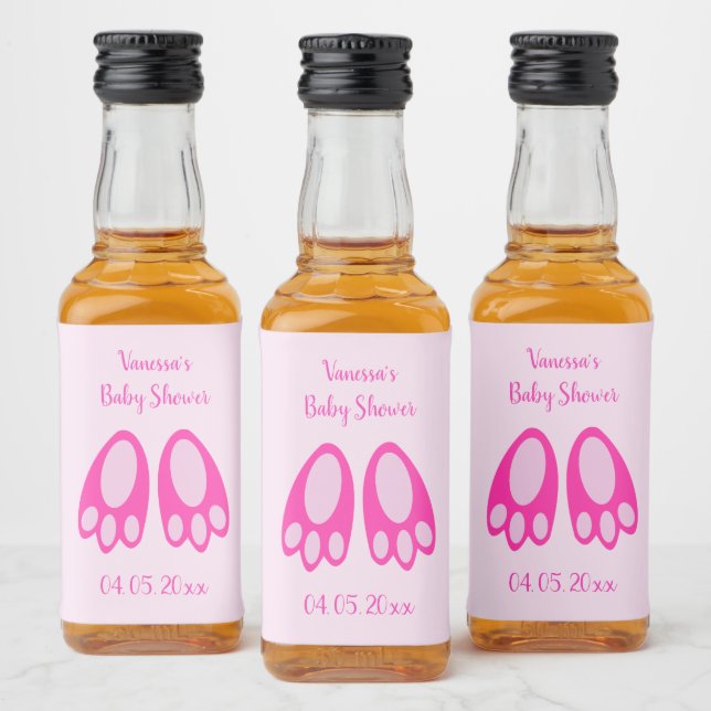 Étiquettes Pour Bouteilles De Liqueur Jolis pieds de lapin fille bébé rose Baby Shower d (Bouteilles)