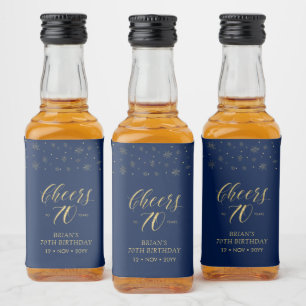 Étiquettes Pour Bouteilles De Liqueur Joyeux 70 ans, fête d'anniversaire de 70 ans Or &