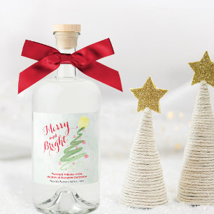 Étiquettes Pour Bouteilles De Liqueur Joyeux et brillant Artsy Aquarelle Arbre de Noël