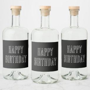 Étiquettes Pour Bouteilles De Liqueur Joyeux minimaliste d'anniversaire moderne noir bla