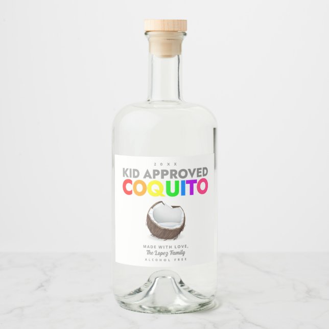 Étiquettes Pour Bouteilles De Liqueur Kid Approved Coquito Bottle Label (Devant)