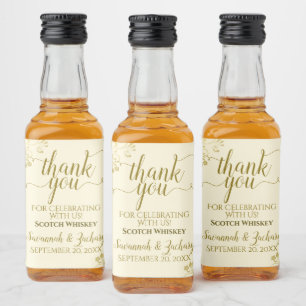 Étiquettes Pour Bouteilles De Liqueur Lacy Gold sur Crème Mariage Merci Mini
