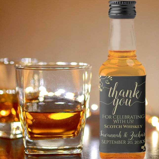 Étiquettes Pour Bouteilles De Liqueur Lacy Gold sur le Merci Mariage noir Mini (Créateur téléchargé)