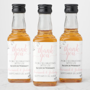 Étiquettes Pour Bouteilles De Liqueur Lacy Silver et rose sur le Merci Mariage blanc Min