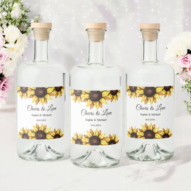 Étiquettes Pour Bouteilles De Liqueur Le Mariage de tournesol salue Floral (Créateur téléchargé)